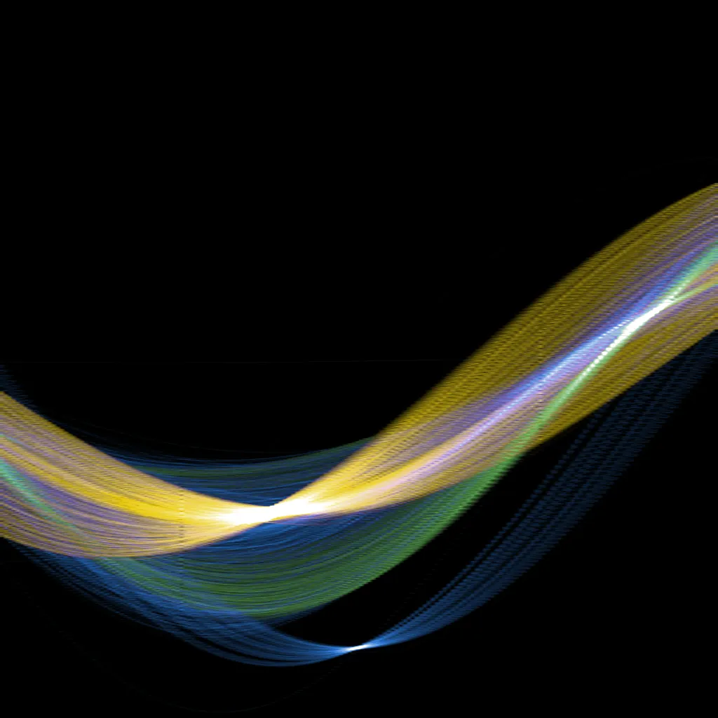 Color-coded Hough Transform matrix showing converging bands from a perspective drawing with distinct slope indicators.