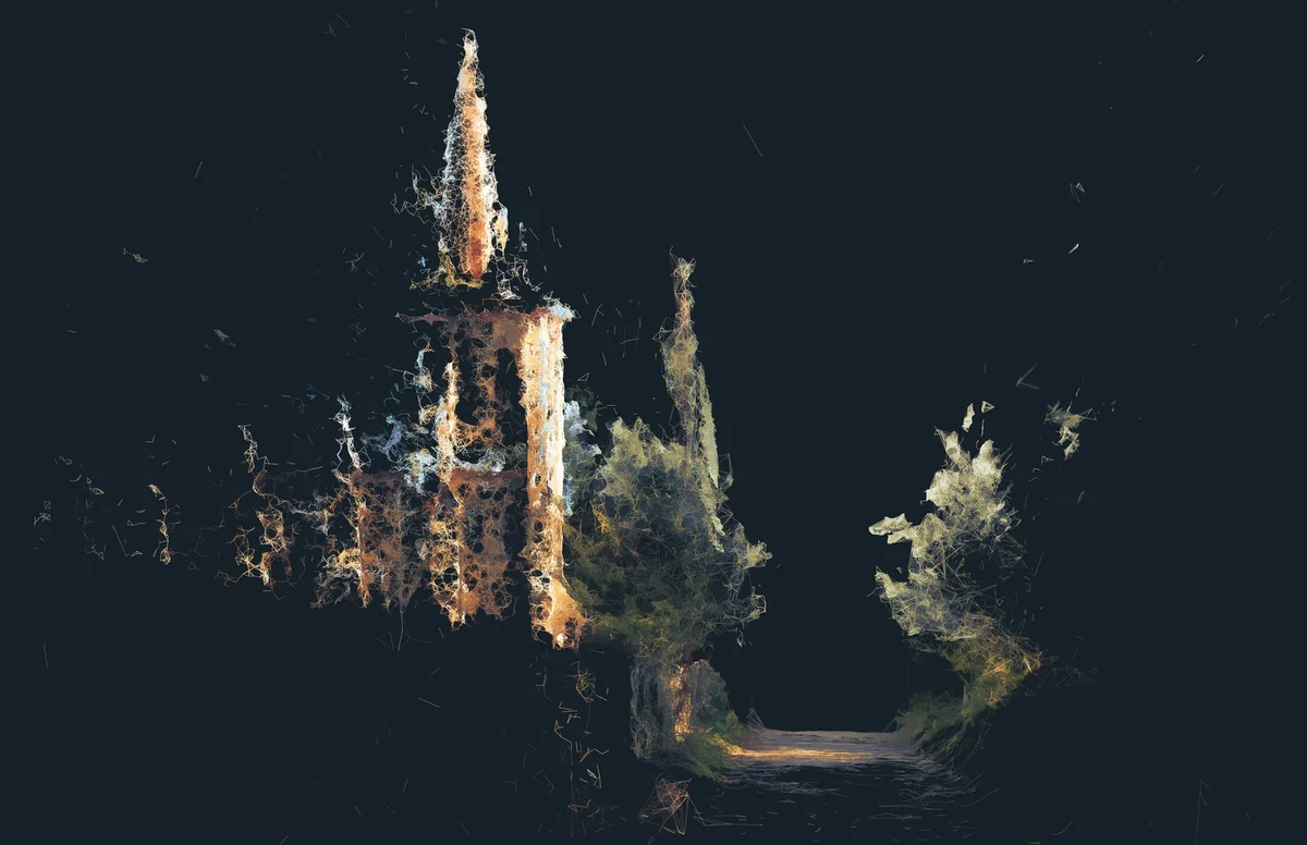 Photogrammetry mesh of a church in Anchorage, Alaska, rendered through COLMAP with grasshopper script.