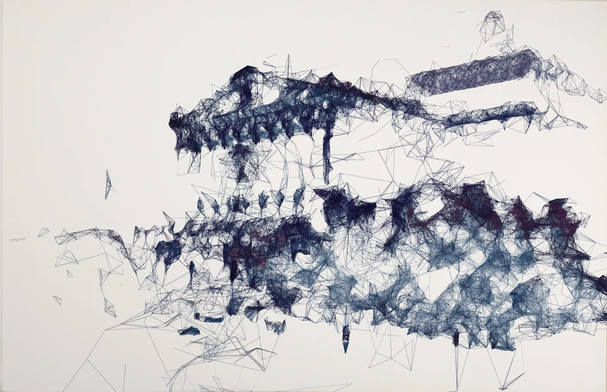 Abstract line drawing of the Scottish Rite Cathedral, San Antonio, rendered through photogrammetry meshing.