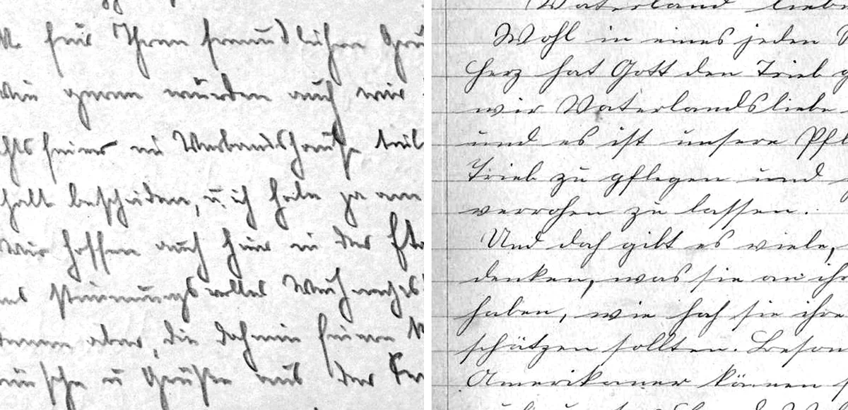 Two panels show randomly generated cursive script resembling handwritten text with varied letterforms and spacing.